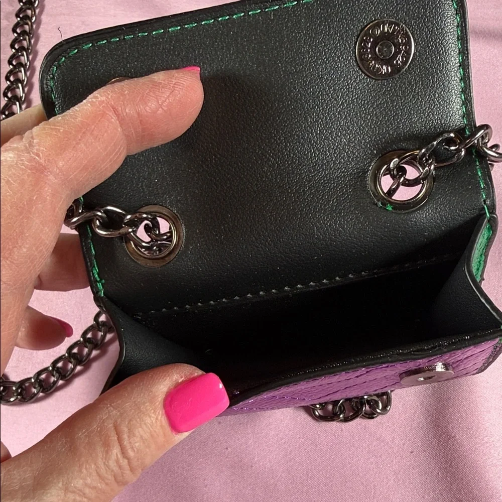 Kurt Geiger Micro Metallic Green and Purple Quilted Chain Shoulder Bag - Picture 7 of 7